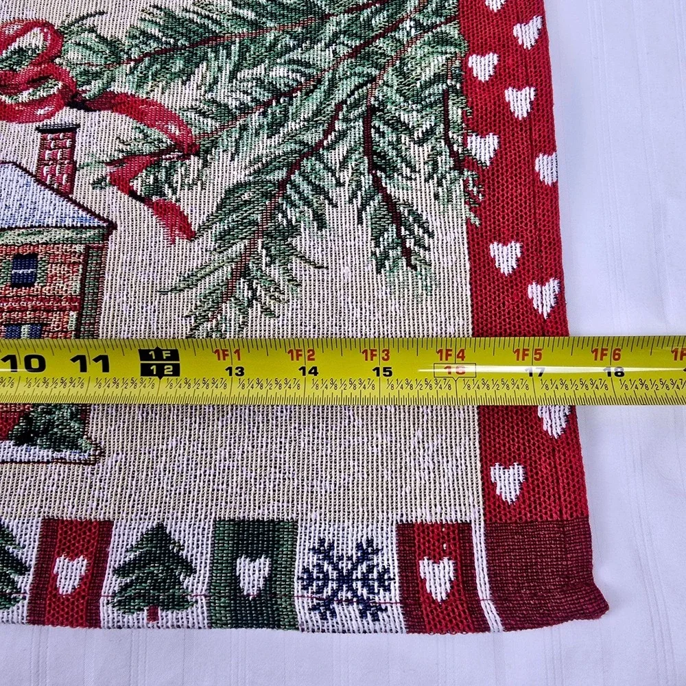Vintage Christmas Tapestry Placemats Set Holiday Cottage Winter Decor 17.5x13